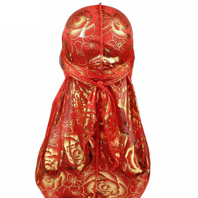 Gold and red durag